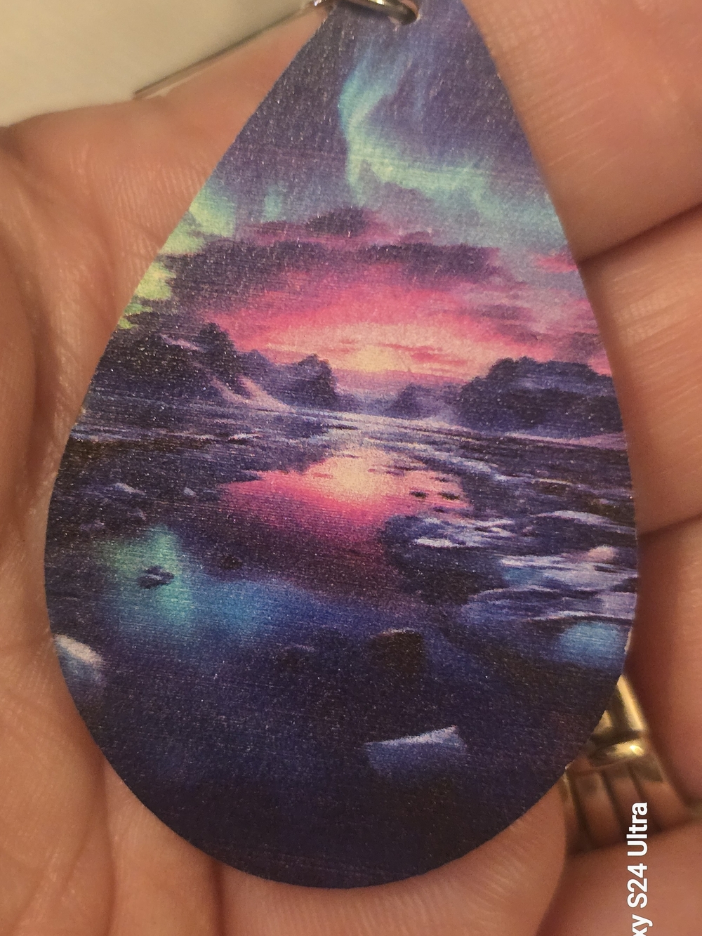 Aurora Night Sky Teardrop Earrings - Purple Blue Pink - Picture 2 of 4